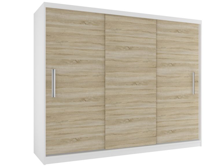 Dressing 232 cm Belini alb mat / stejar sonoma cu usi glisante si oglinda SI SZP4/2/1W/3DS/0/AL
