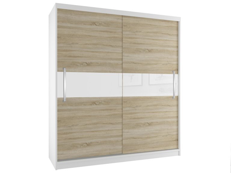 Dressing 133 cm Belini alb mat / stejar sonoma cu usi glisante SI SZP2/2/W/DS/W/UU