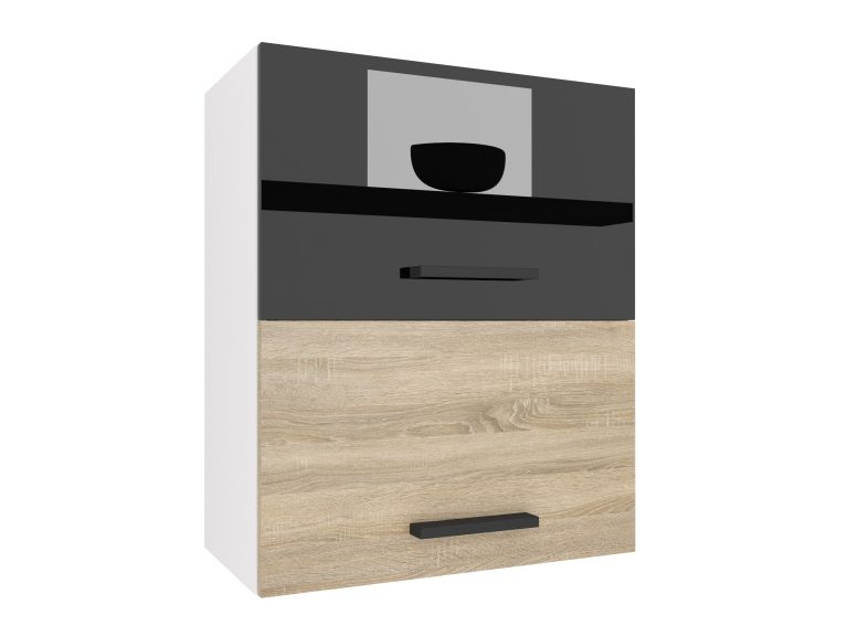 Corp de bucătărie Belini superior 60 cm negru lucios/ stejar sonoma INF SGP2-60/1/WT/BDS/0/B1
