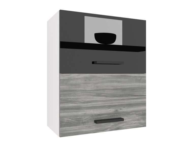 Corp de bucătărie Belini superior 60 cm negru lucios / gri antracit Glamour Wood INF SGP2-60/1/WT/BGW1/0/B1
