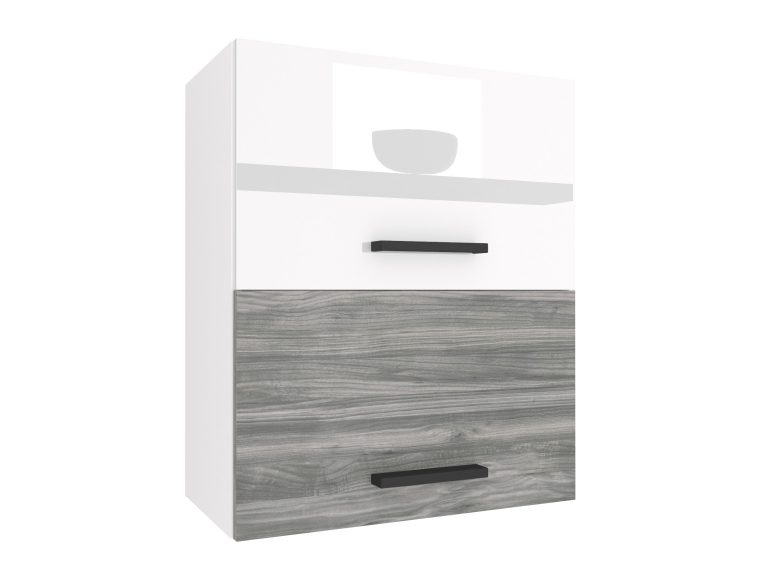 Corp de bucătărie Belini superior 60 cm gri lucios / gri antracit Glamour Wood INF SGP2-60/1/WT/WGW1/0/B1