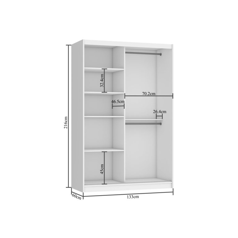 Dressing 133 cm Belini mat alb cu usi glisante si oglinda ME SZP2/2/W/W/0/AL