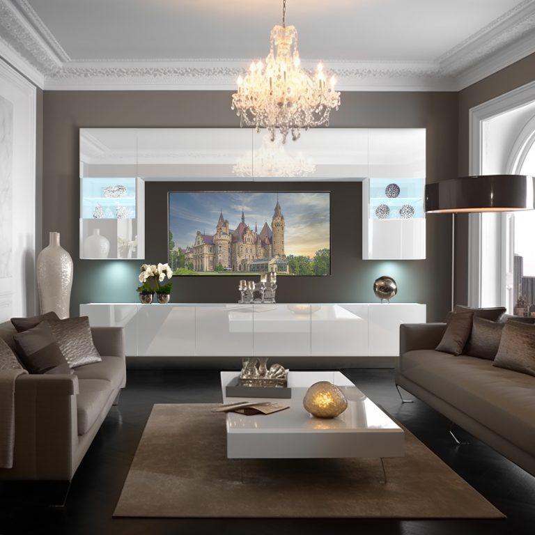 Perete sufragerie Belini Premium Full Version alb lucios + iluminare LED NEX 1/0/W/W/0/0/PP 