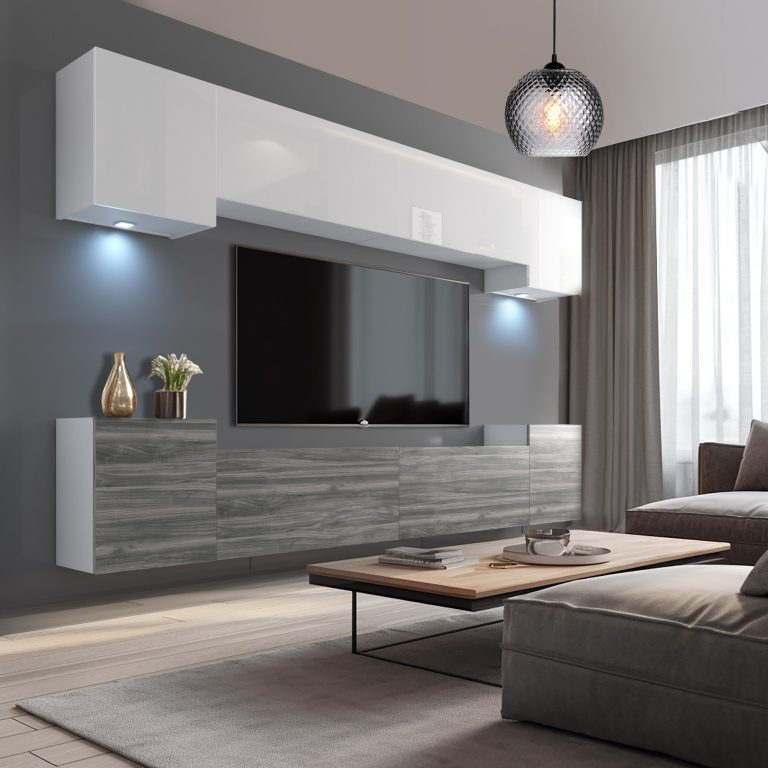 Mobila sufragerie Belini Premium Full Versionalb lucios / gri antracit Glamour Wood + iluminare LED Nexum 58