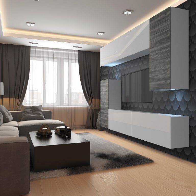 Mobila sufragerie Belini Premium Full Version alb lucios / gri antracit Glamour Wood + iluminare LED NEX 8/0/W/WGW1WGW1/0/0/PP