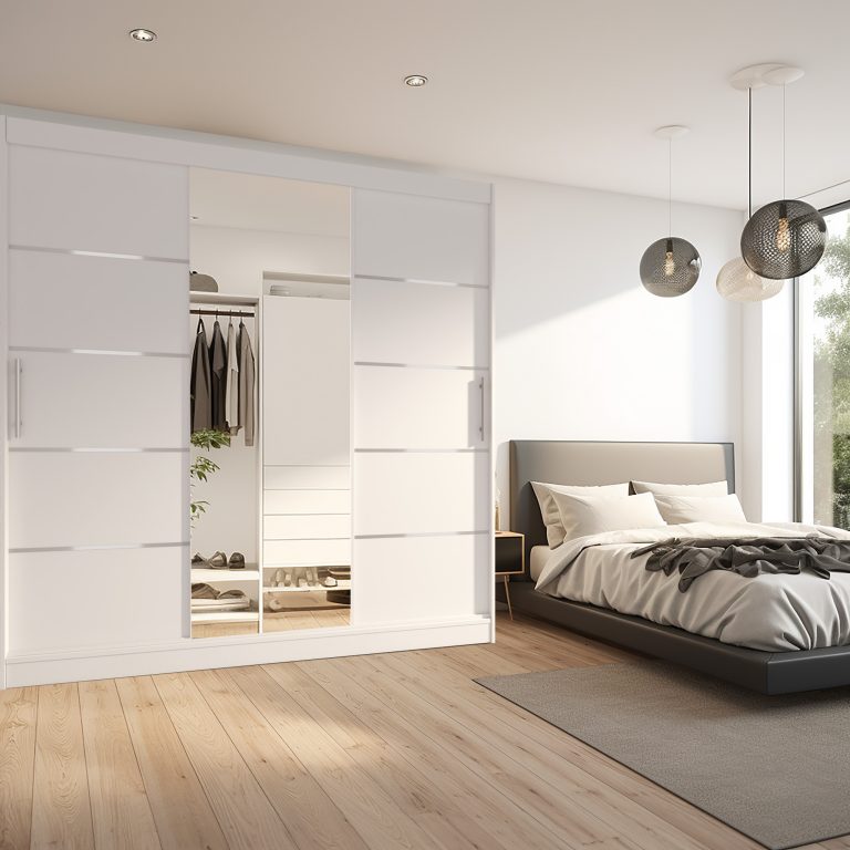 Dressing 232 cm Belini alb mat cu usi glisante cu oglinda si sertare MBP SZP8/0/1W/2W1L/0/KLAL