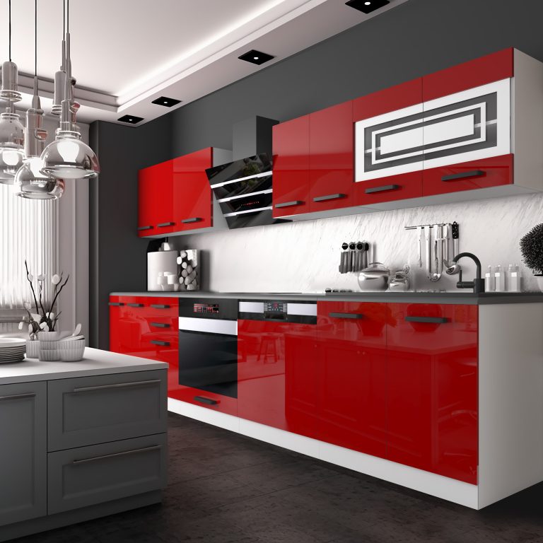 Mobila bucatarie Belini Premium Full Version 300 cm rosu lucios cu blat INF LUCY/0/WT/R/B/B1