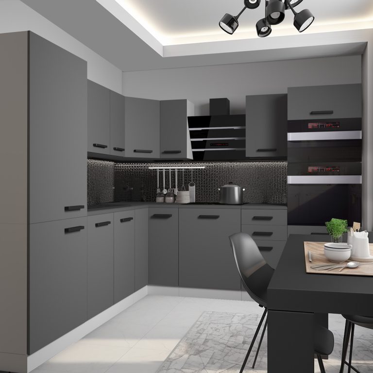 Mobila bucatarie Belini Premium Full Version 480 cm covor gri cu blat