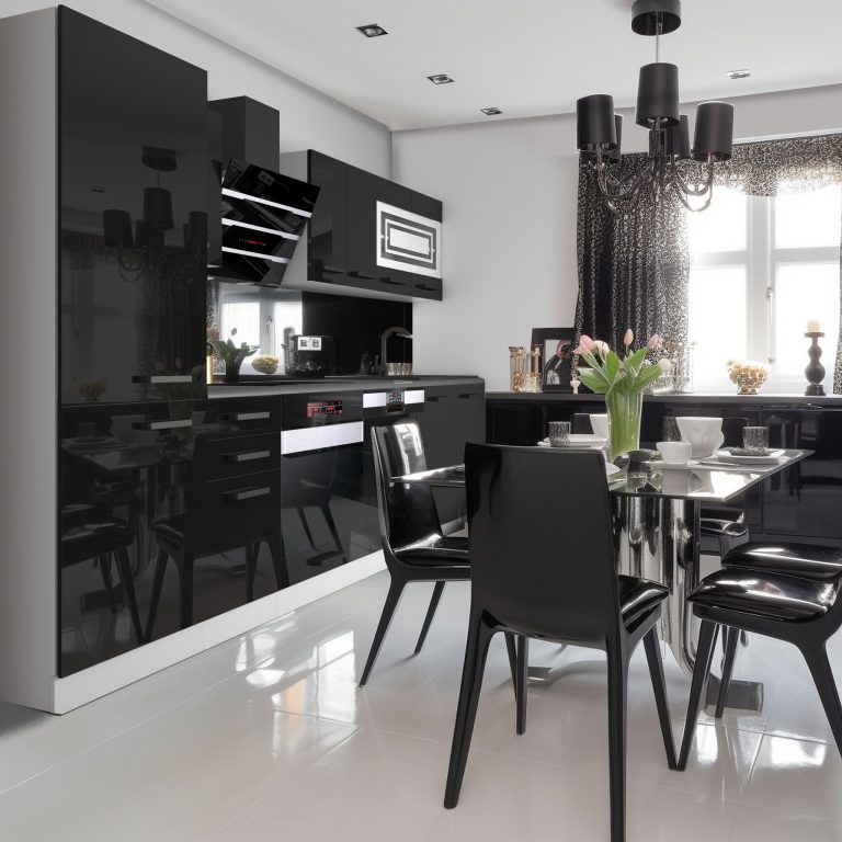 Mobila  bucatarie Belini Premium Full Version 300 cm negru lucios cu blat INF CINDY/0/WT/B/B/B1