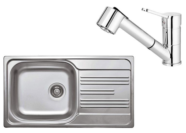 Set chiuveta + baterie din otel cu REDUCERE cu gura de scurgere extensibila ZEX 0113 / BDN 071M 