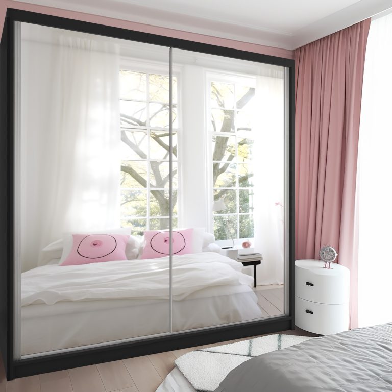 Dressing  200cm Belini negru mat/alb mat cu usi glisante si oglinda M SZP1/2/B/WI/L/HI