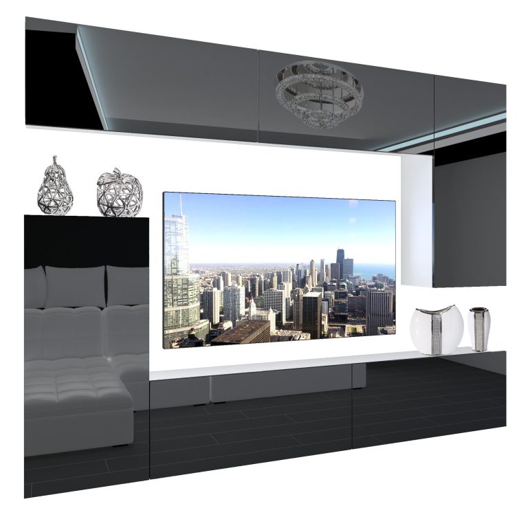 Mobila sufragerie Belini Premium Full Version negru lucios + iluminare LED NEX 8/0/W/B/0/0/PP