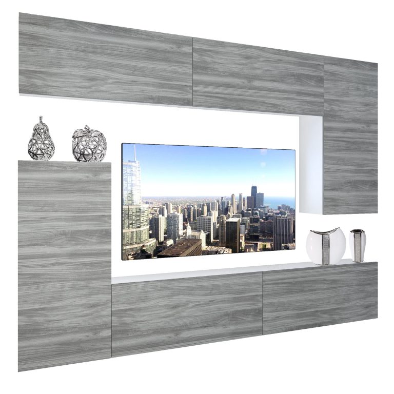 Mobila sufragerie Belini Premium Full Version gri antracit Glamour Wood + iluminare LED NEX 8/0/W/GW1/0/0/PP