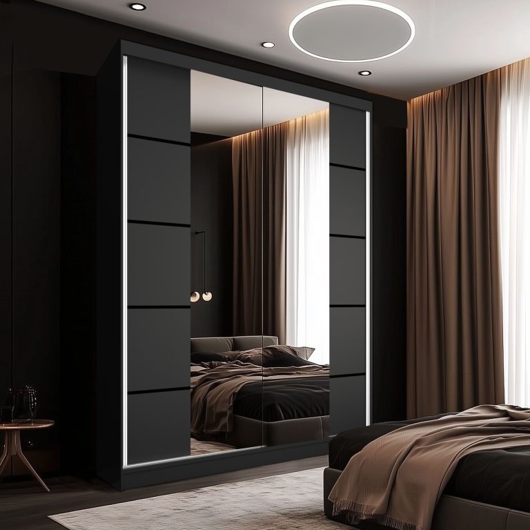 Dressing 133 cm Belini negru mat cu usi glisante cu oglinda si sertare ME SERENITY SZP6/0/B/B/0/HIAL