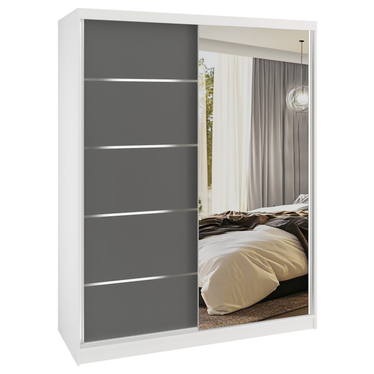 Dressing 133 cm Belini mat alb/gri mat cu usi glisante cu oglinda si sertare MBP SERENITY SZP6/0/W/SR/0/HIAL