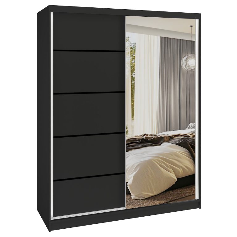 Dressing 133 cm Belini negru mat cu usi glisante cu oglinda si sertare MBP SERENITY SZP6/0/B/B/0/HIAL