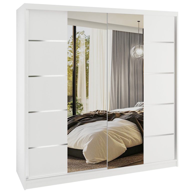 Dressing 200 cm Belini mat alb cu usi glisante cu oglinda si sertare ME SERENITY SZP5/0/W/W/0/HIAL