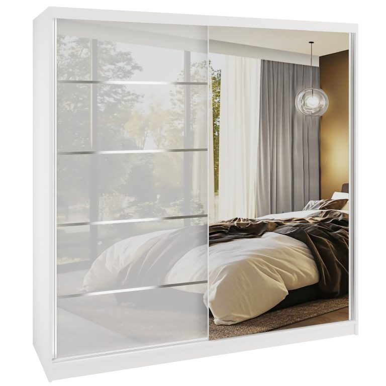 Dressing 200 cm Belini mat alb cu usi glisante cu oglinda si sertare MGB SERENITY SZP5/0/W/W/0/HIAL