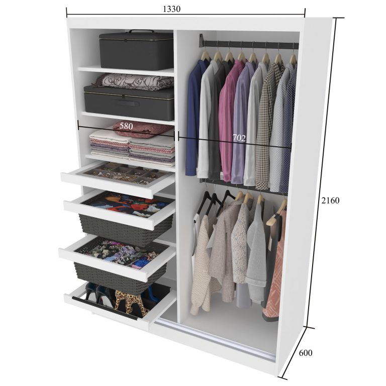 Dressing 133 cm Belini mat alb/gri mat cu usi glisante cu oglinda si sertare ME SERENITY SZP6/0/W/SR/0/HIAL