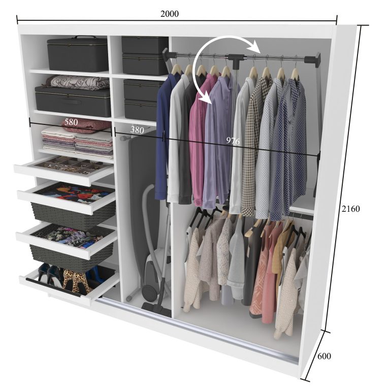 Dressing 200 cm Belini negru mat/negru lucios cu usi glisante cu oglinda si sertare MGB SERENITY SZP5/0/B/B/0/HIAL