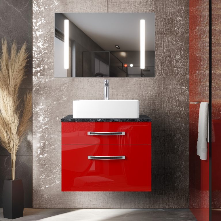 Set mobilier de baie Euphoria roșu lucios EUP P 60/0/W/R/0/BK/MB