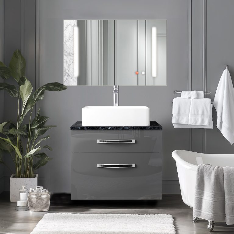 Set mobilier de baie Euphoria gri lucios EUP P 60/0/W/S/0/BK/MB