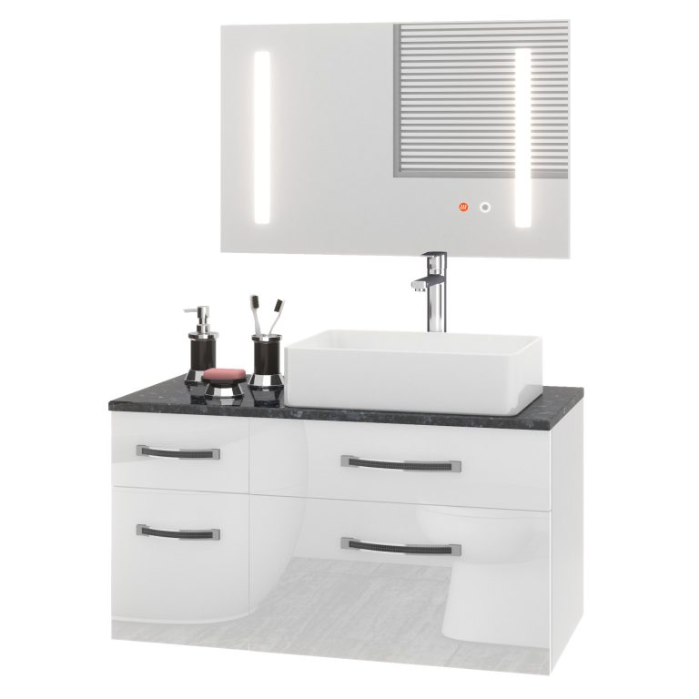 Set mobilier de baie Euphoria alb lucios EUP P 90L/0/W/W/0/BK/MB