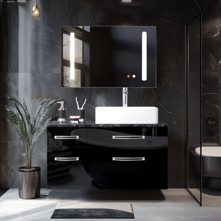 Set mobilier de baie Euphoria negru lucios EUP P 90L/0/W/B/0/BK/MB
