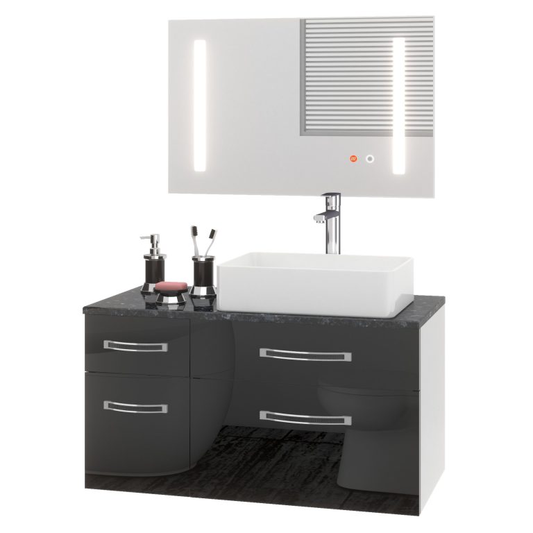 Set mobilier de baie Euphoria negru lucios EUP P 90L/0/W/B/0/BK/MB