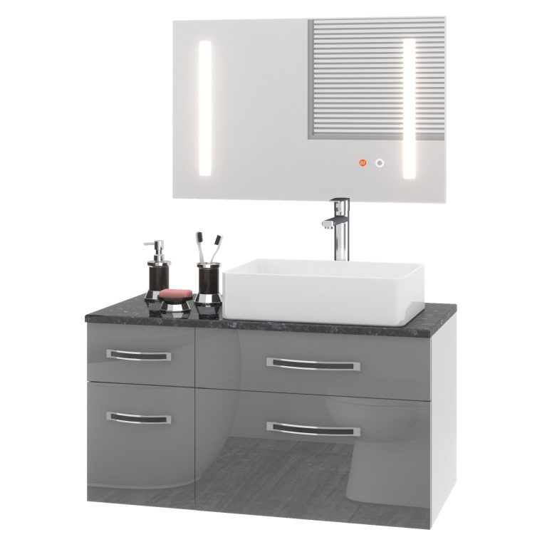 Set mobilier de baie Euphoria gri lucios EUP P 90L/0/W/S/0/BK/MB