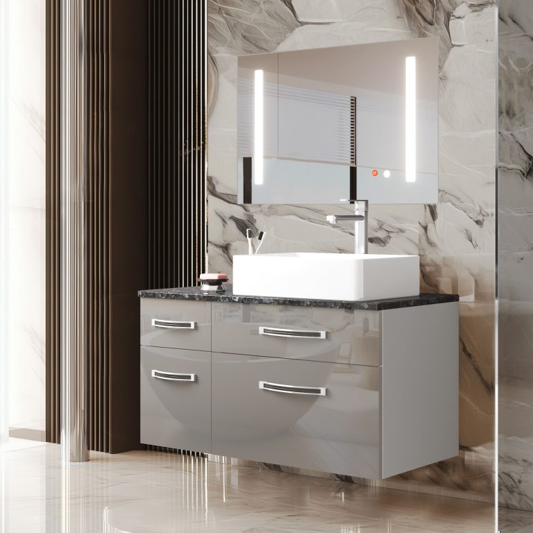 Set mobilier de baie Euphoria gri lucios EUP P 90L/0/W/S/0/BK/MB