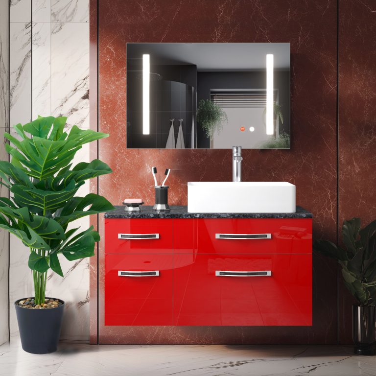 Set mobilier de baie Euphoria roșu lucios EUP P 90L/0/W/R/0/BK/MB