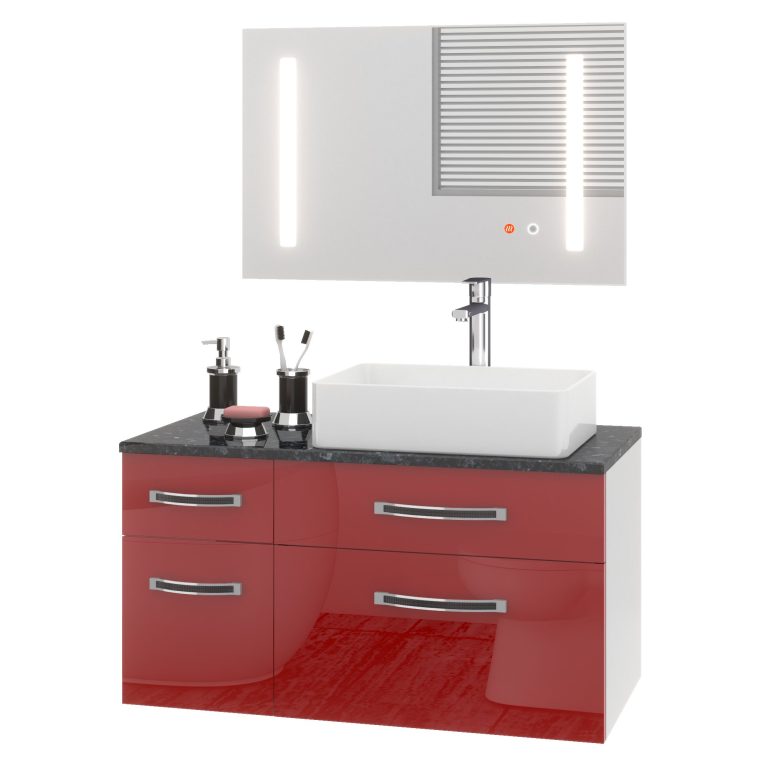 Set mobilier de baie Euphoria roșu lucios EUP P 90L/0/W/R/0/BK/MB