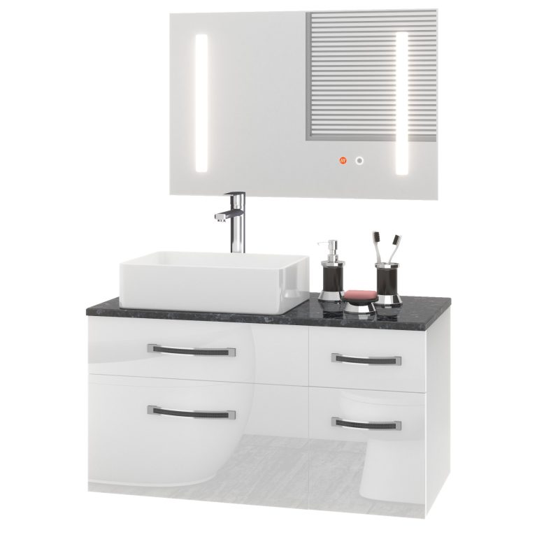 Set mobilier de baie Euphoria alb lucios EUP P 90P/0/W/W/0/BK/MB