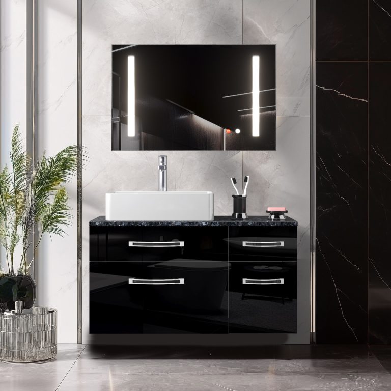 Set mobilier de baie Euphoria negru lucios EUP P 90P/0/W/B/0/BK/MB