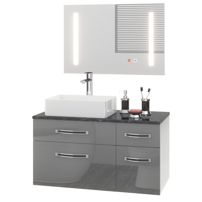 Set mobilier de baie Euphoria gri lucios EUP P 90P/0/W/S/0/BK/MB
