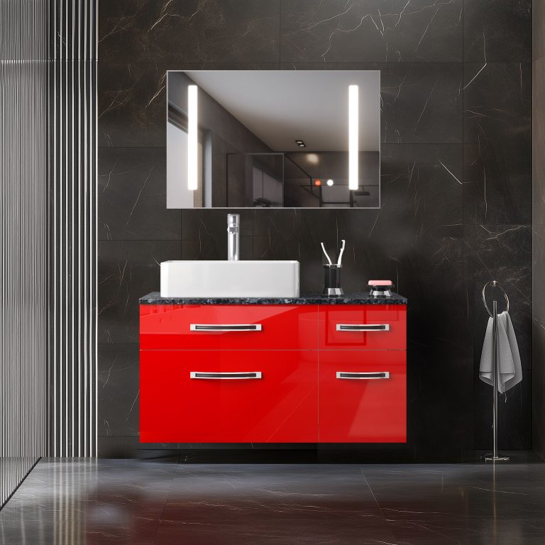 Set mobilier de baie Euphoria roșu lucios EUP P 90P/0/W/R/0/BK/MB
