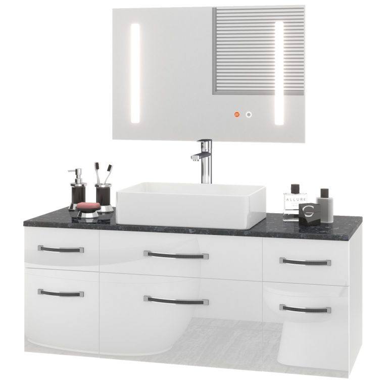 Set mobilier de baie Euphoria alb lucios EUP P 120/0/W/W/0/BK/MB