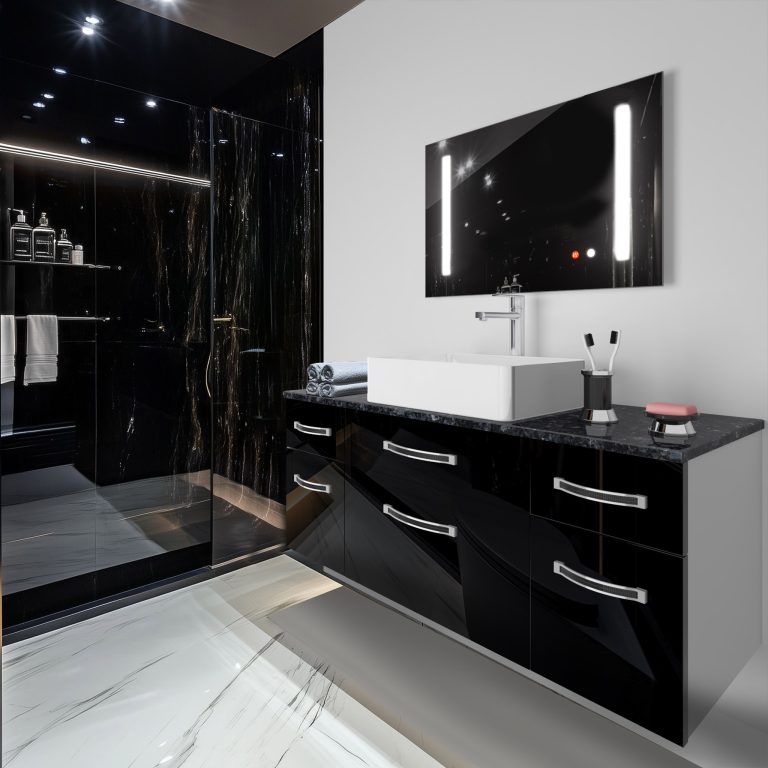 Set mobilier de baie Euphoria negru lucios EUP P 120/0/W/B/0/BK/MB
