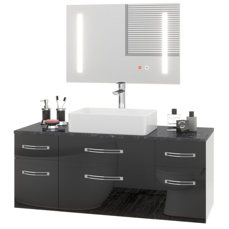 Set mobilier de baie Euphoria negru lucios EUP P 120/0/W/B/0/BK/MB