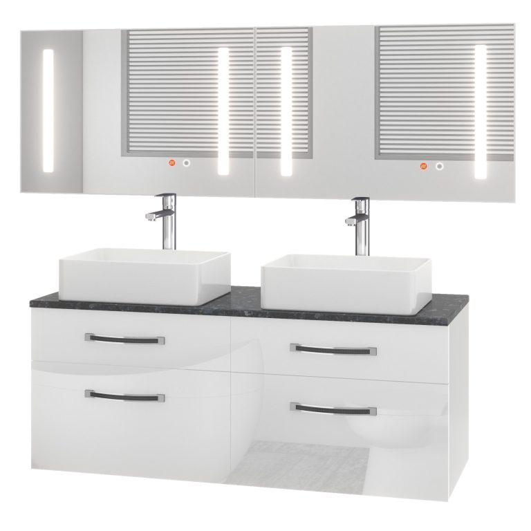 Set mobilier de baie Euphoria alb lucios EUP P 120D/0/W/W/0/BK/MB