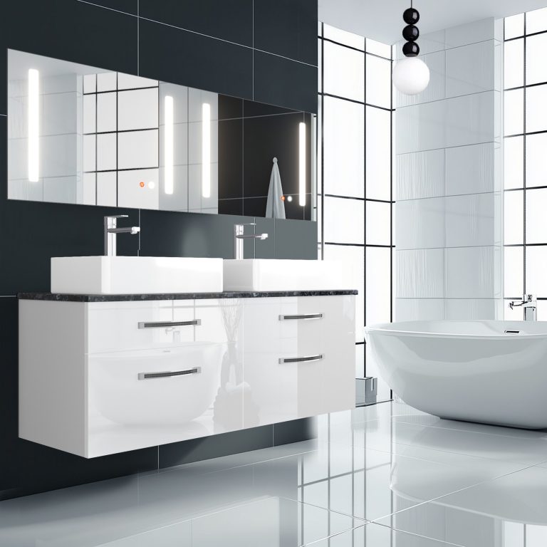 Set mobilier de baie Euphoria alb lucios EUP P 120D/0/W/W/0/BK/MB