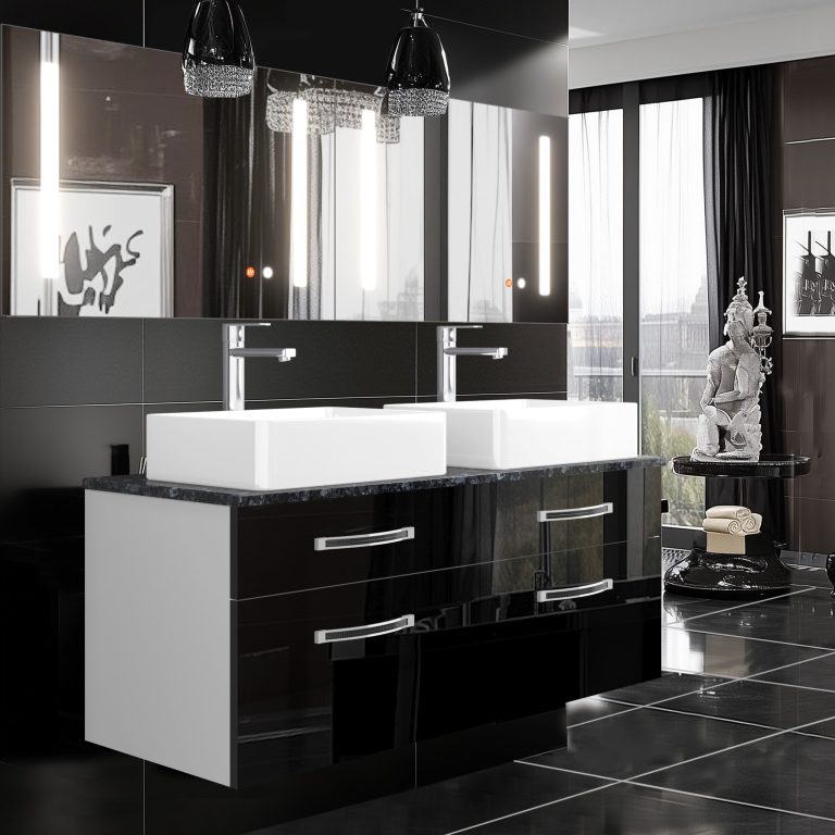 Set mobilier de baie Euphoria negru lucios EUP P 120D/0/W/B/0/BK/MB