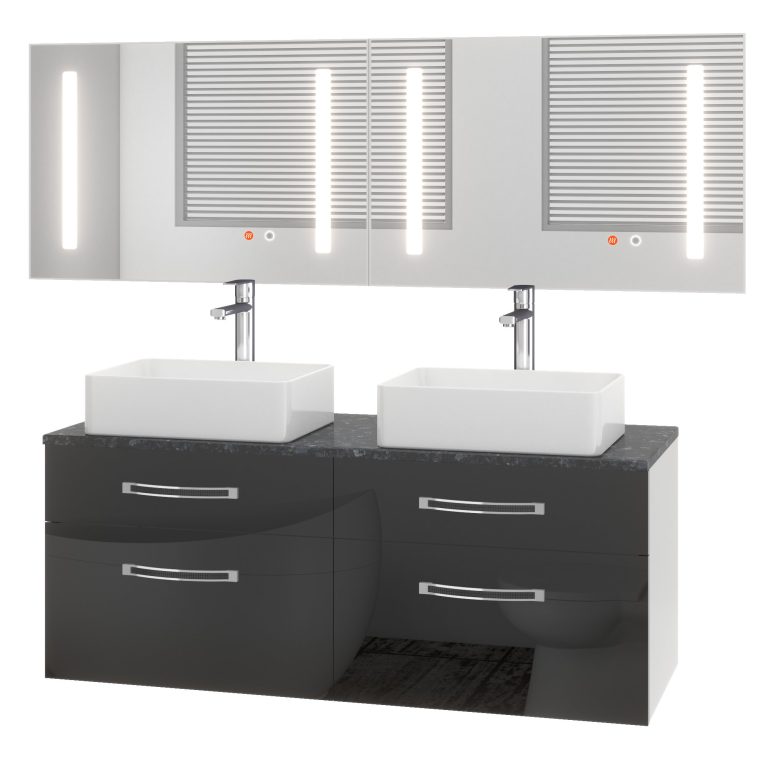 Set mobilier de baie Euphoria negru lucios EUP P 120D/0/W/B/0/BK/MB