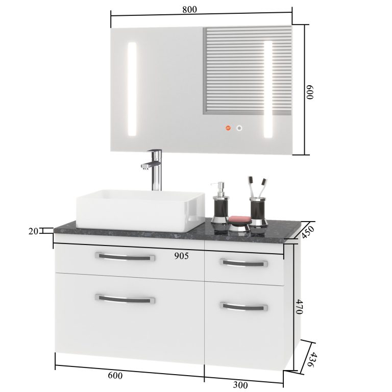 Set mobilier de baie Euphoria negru lucios EUP P 90P/0/W/B/0/BK/MB