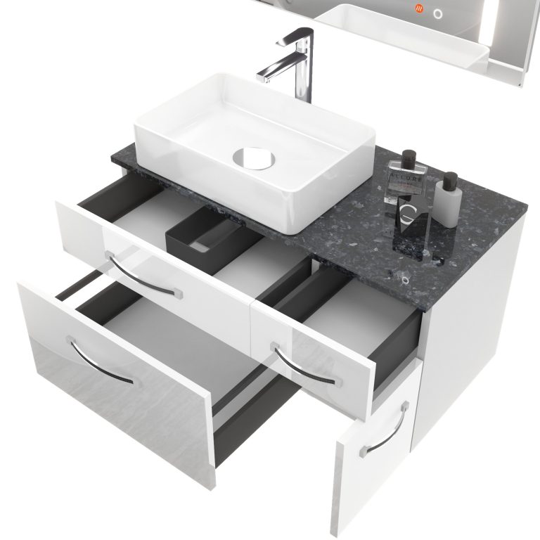 Set mobilier de baie Euphoria negru lucios EUP P 90P/0/W/B/0/BK/MB