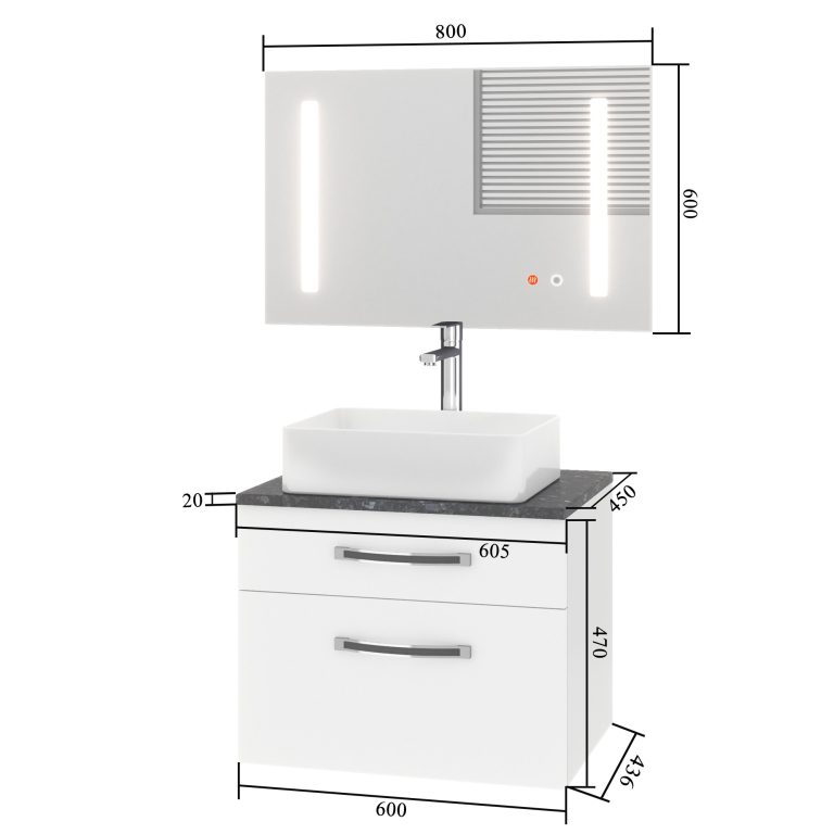 Set mobilier de baie  Euphoria alb lucios EUP P 60/0/W/W/0/BK/MB