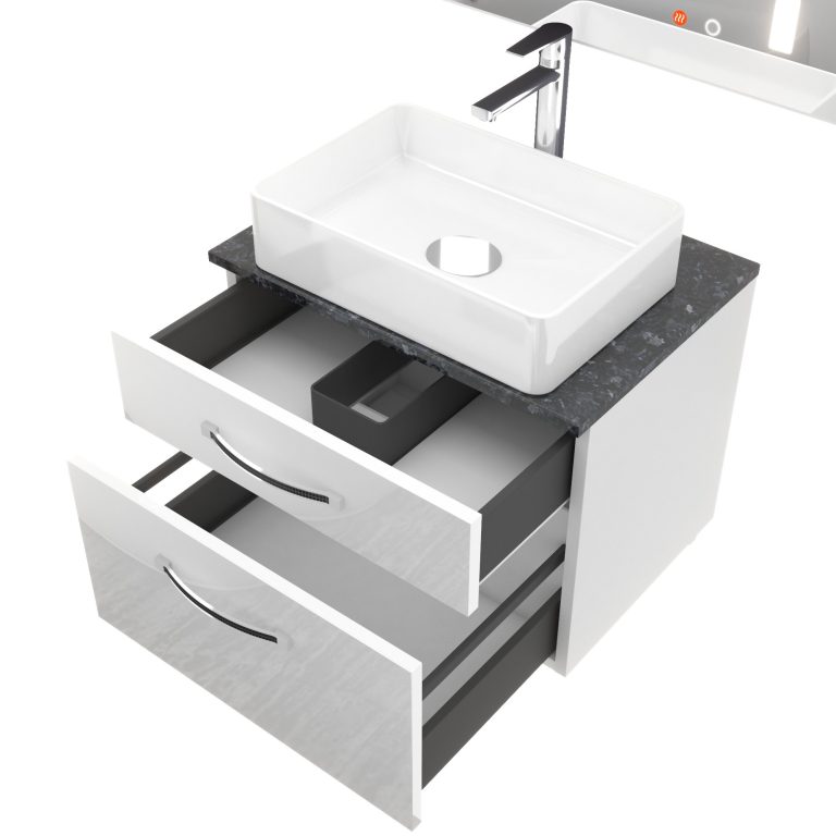 Set mobilier de baie  Euphoria alb lucios EUP P 60/0/W/W/0/BK/MB