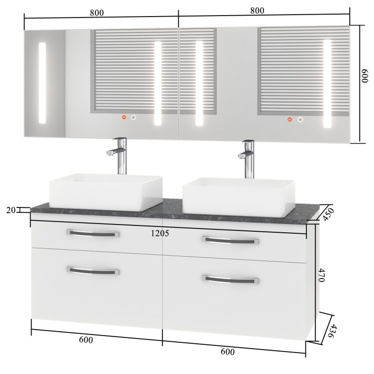 Set mobilier de baie Euphoria roșu lucios EUP P 120D/0/W/R/0/BK/MB