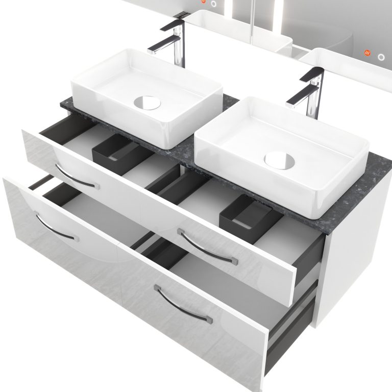 Set mobilier de baie Euphoria roșu lucios EUP P 120D/0/W/R/0/BK/MB